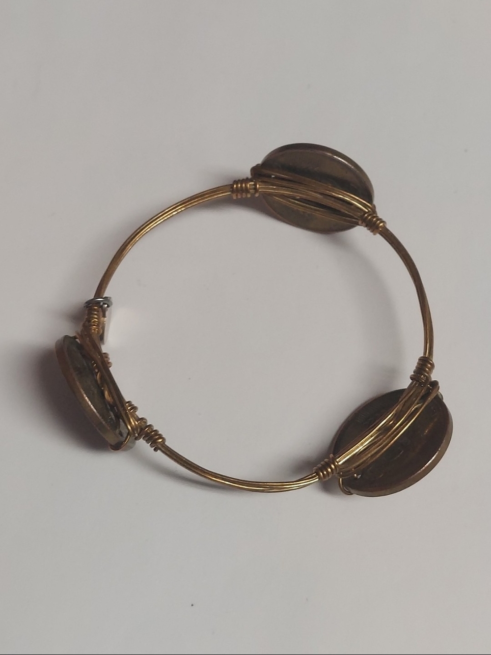 Bourbon & Boweties Gold-Tone Wire-Wrapped Costa Rican Coin Bangle Bracelet